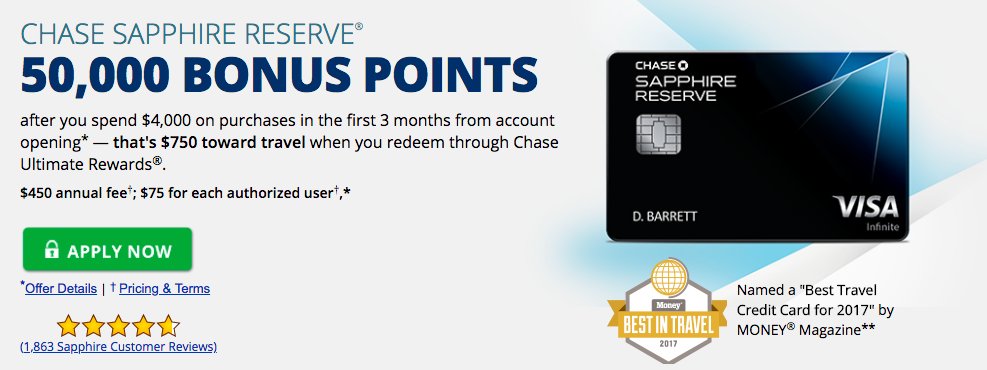 chase sapphire reserve travel card sign-up bonus